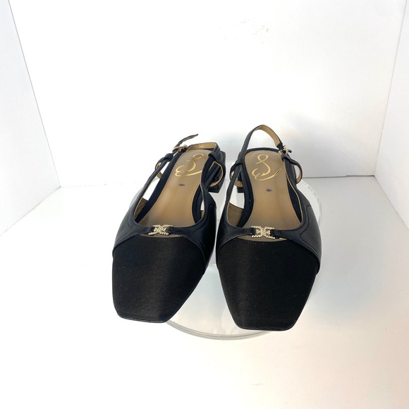 Sam Edelman Black Leather Square Toe Slingback Flats Gold Logo Size 9.5 - Picture 5 of 6